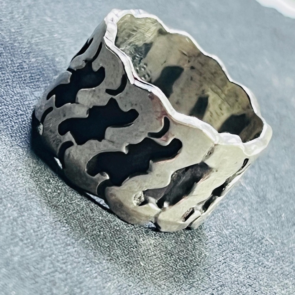 Vintage Taxco Mexico Sterling Silver Openwork Wide Band Ring Size 8.5 Eagle 3